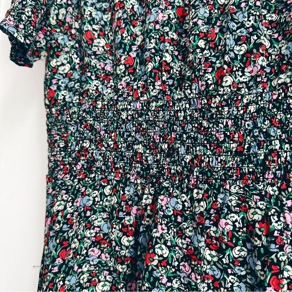 The Loft Floral Black midi Dress small stretchy comfy retro vintage style v neck - Picture 8 of 8
